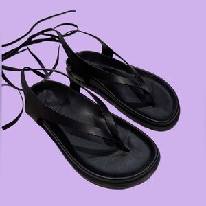 🍒 A.EMERY - Black Lace Up Thong Sandals sz 39